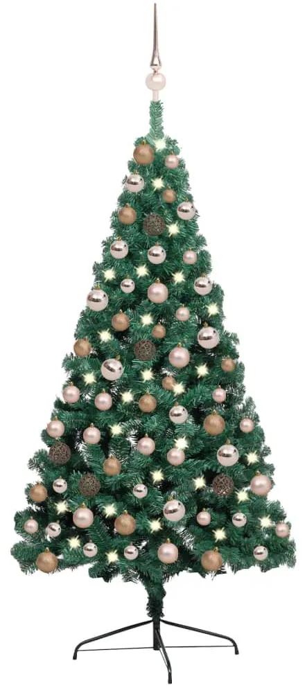 Meia árvore de Natal artificial c/ luzes LED e bolas 120 cm verde