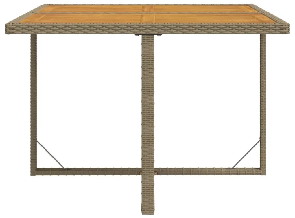 Mesa de jardim 109x107x74 cm vime PE e acácia maciça bege