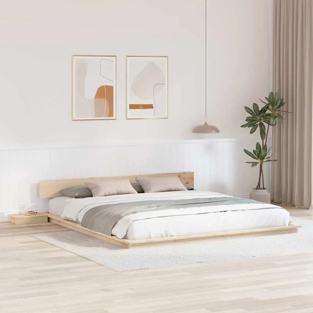 vidaXL Estrado de Cama com Mesas de Cabeceira 180x200cm Madeira Maciça