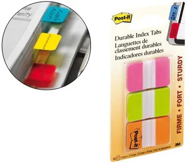 Bandas Separadoras Post-it Index , 3 Cores Rosa, Verde e Laranja