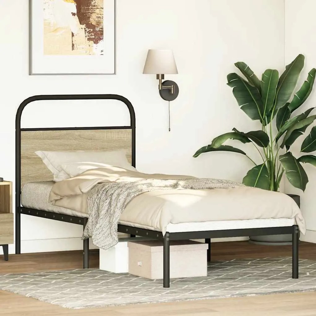vidaXL Cabeceira de cama 75 cm derivados madeira/aço carvalho sonoma