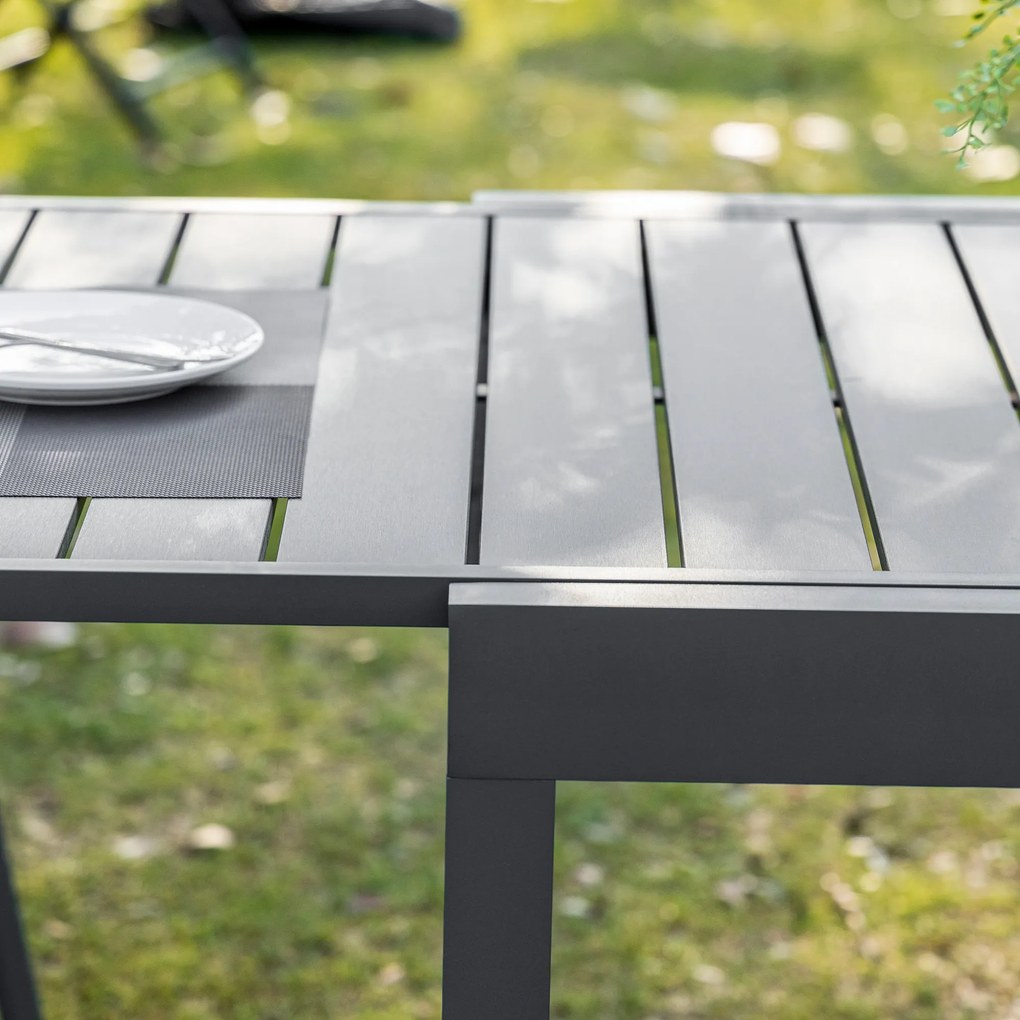 Outsunny Mesa de Jardim Extensível de Alumínio Mesa de Jantar Retangular para 4-6 Pessoas Carga Máxima 70kg para Pátio Terraço Exterior 180x90x73cm Cinza