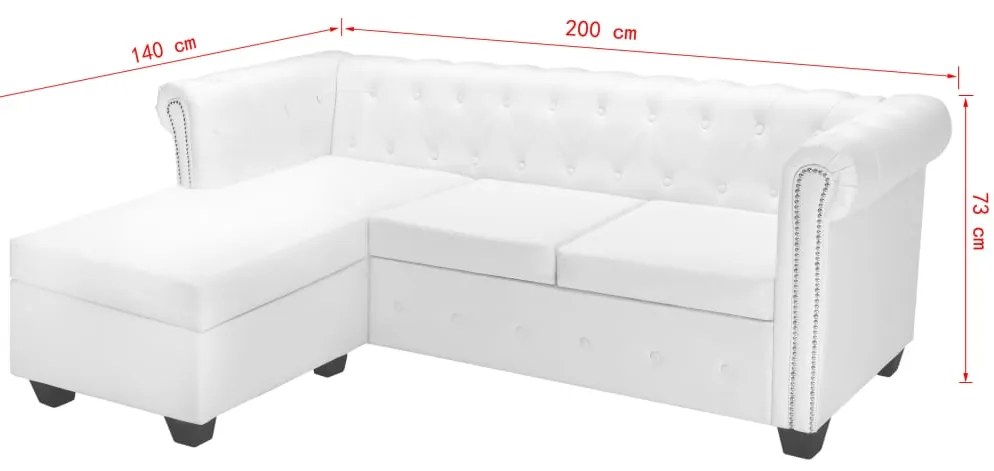 Sofá Chesterfield em forma de L couro artificial branco