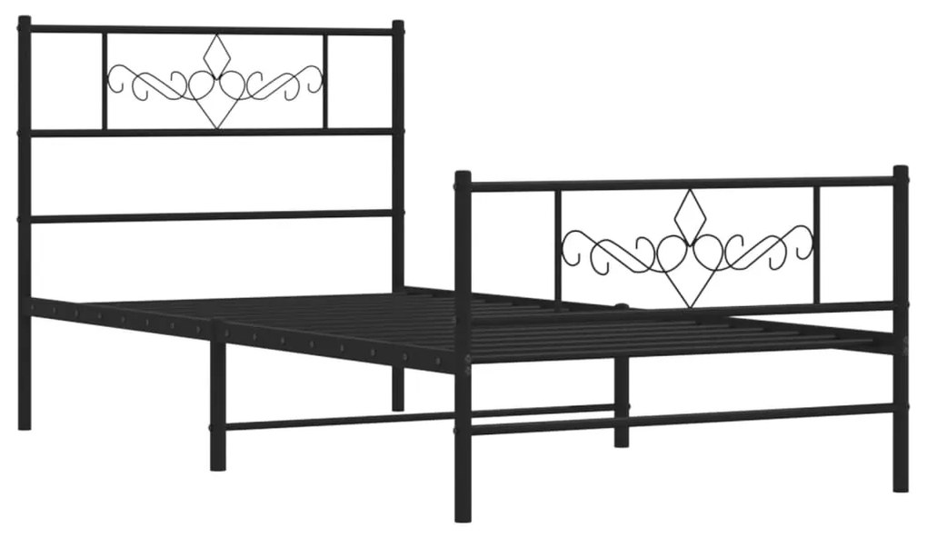 Estrutura de cama com cabeceira e pés 90x200 cm metal preto