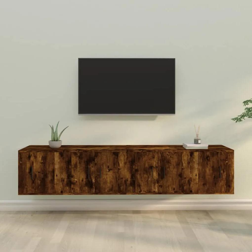 Conjunto móveis de TV 4 pcs madeira processada carvalho fumado