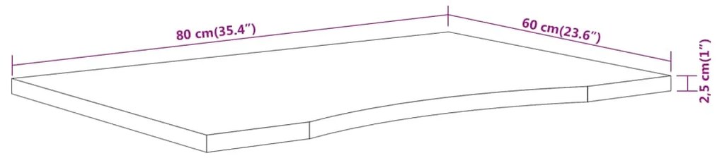 Tampo de secretária retangular 80x60x2,5 cm acácia maciça