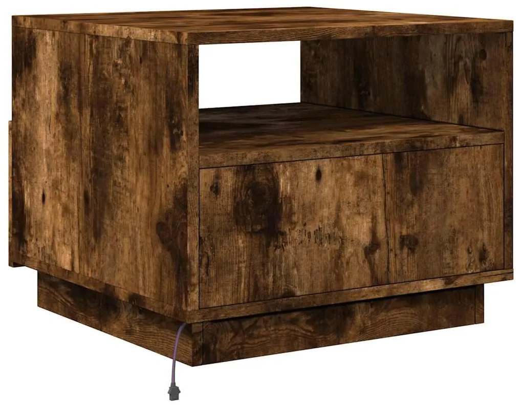 Mesa de centro com luzes LED 50x49x40 cm carvalho fumado