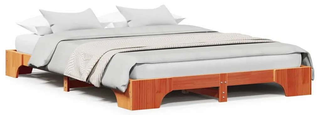 Estrutura de Cama Castanho Encerado 160x200 cm em Madeira de Pinheiro