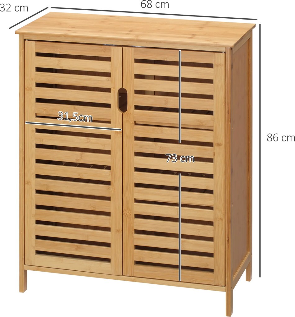Móvel de casa de banho em bambu, armário de casa de banho com pés e porta dupla com ripas, 68 x 32 x 86 cm, natural FR