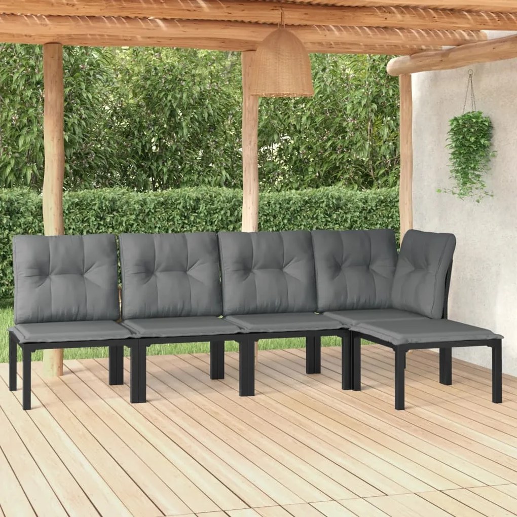 5 pcs conjunto lounge de jardim vime PE preto/cinzento