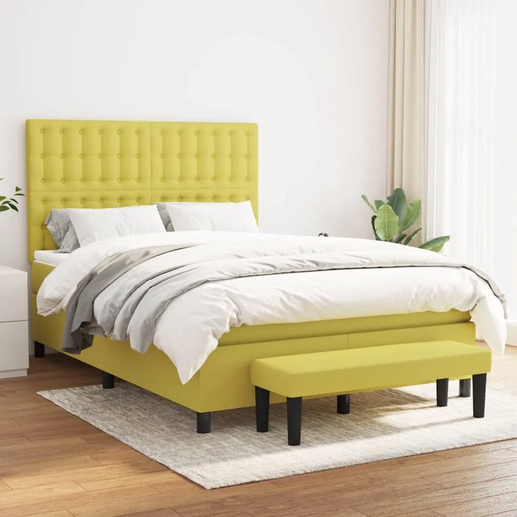 vidaXL Cama com molas/colchão 140x190 cm tecido verde-claro