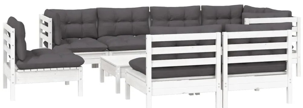 9 pcs conj. lounge de jardim c/ almofadões pinho maciço branco