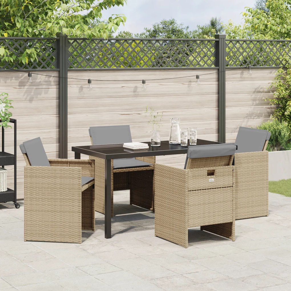 Conjunto de Jantar para Jardim de 5 Peças com Almofadas Bege Poli Ratt