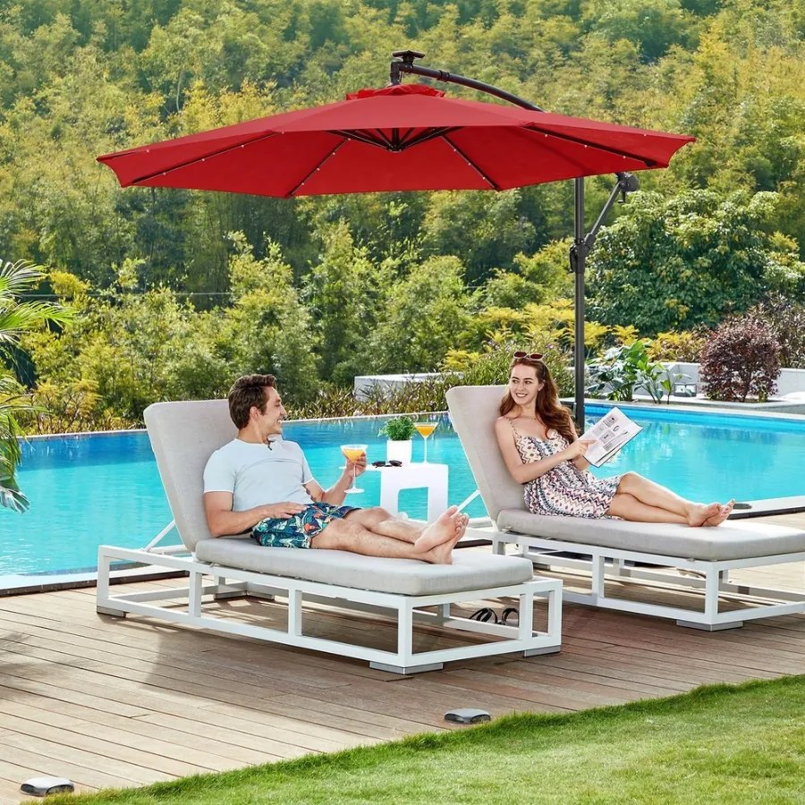 Guarda-sol com 3 m de diâmetro, iluminação solar LED e manivela