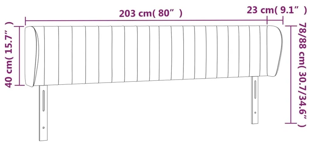 Cabeceira de cama c/ abas veludo 203x23x78/88cm cinzento-escuro