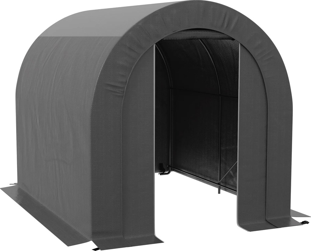 Outsunny Abrigo de jardim tenda de armazenamento exterior abrigo para bicicleta garagem para bicicleta lona em PE metal 2,4 x 1,8 x 1,9 m cinza escuro | Aosom Portugal