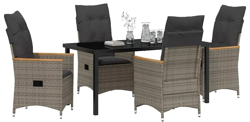 Conjunto de Jantar de Jardim com 5 Peças com Almofadas de Rattan Cinza