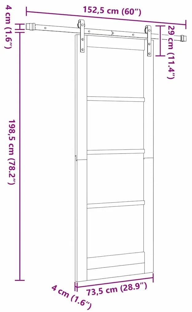 Porta Deslizante vidaXL com Conjunto de Ferragens 73.5x198.5 cm Madeir