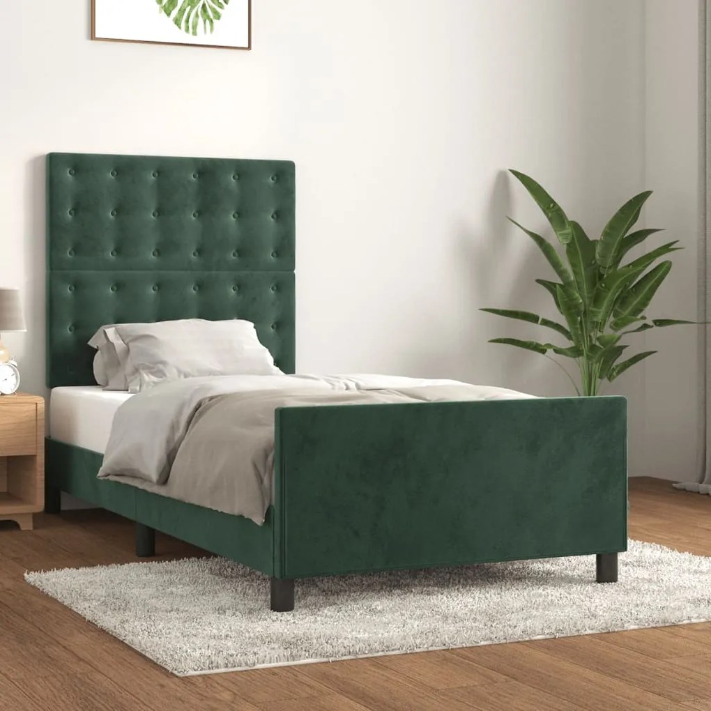 Estrutura de cama sem colchão 90x200 cm veludo verde-escuro
