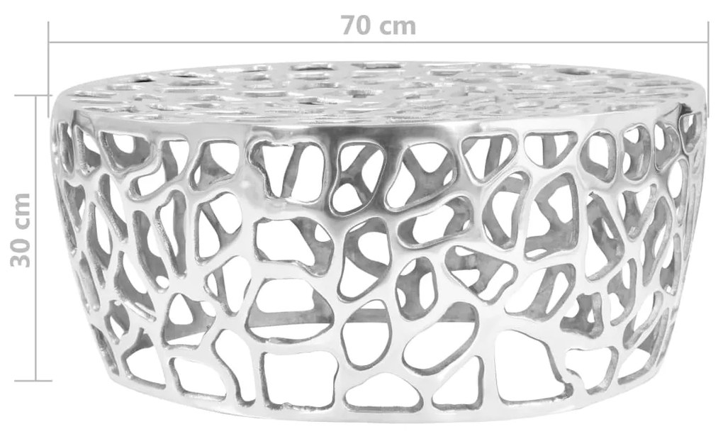 Mesa de centro em alumínio fundido 70x30 cm prateado