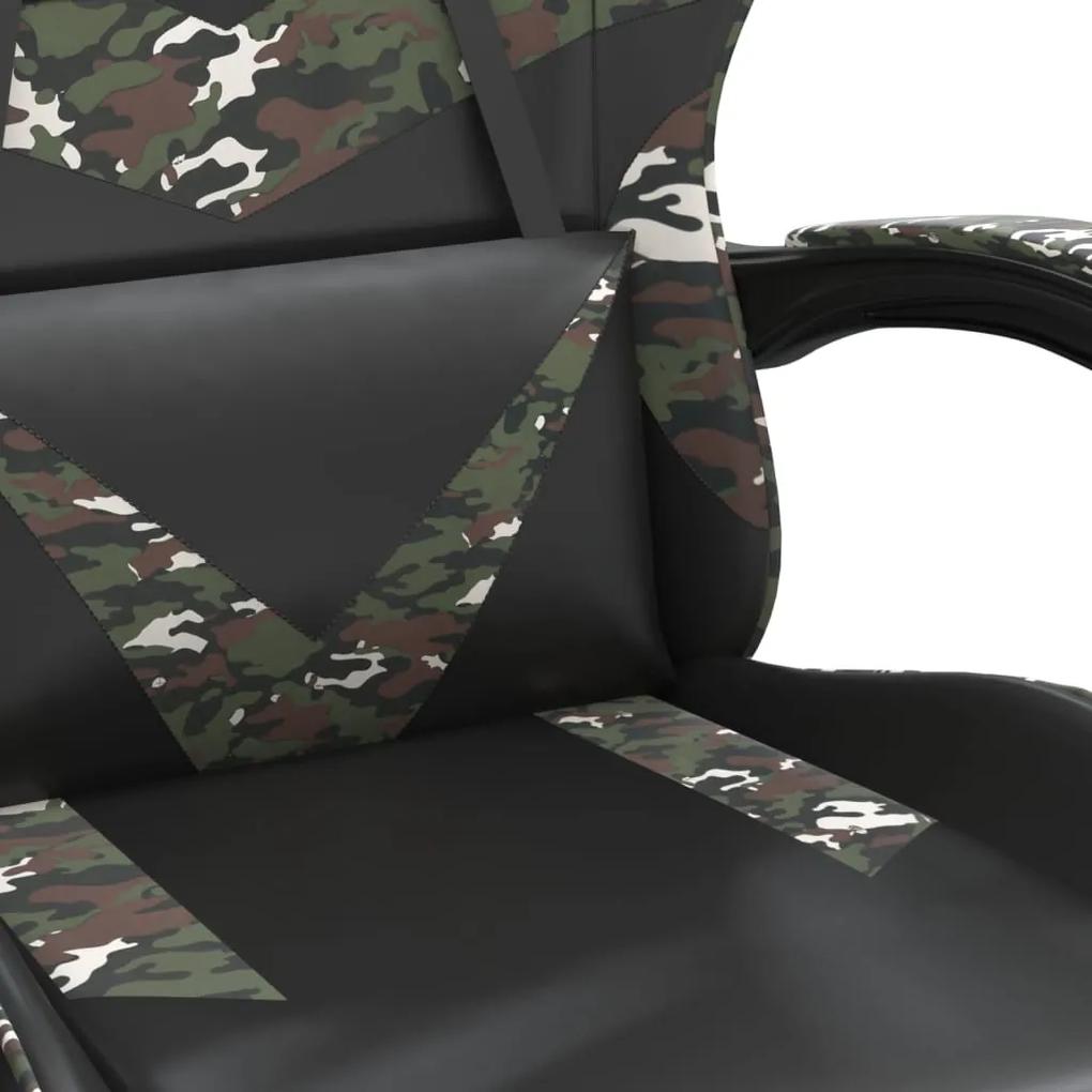 Cadeira gaming c/ apoio pés couro artificial preto e camuflado
