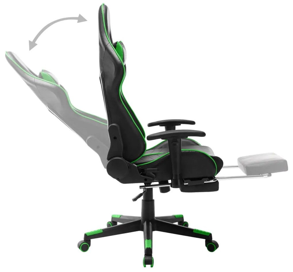 Cadeira de gaming c/ apoio de pés couro artificial preto/verde