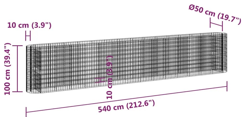 Canteiro elevado/cesto gabião 540x50x100 cm ferro galvanizado