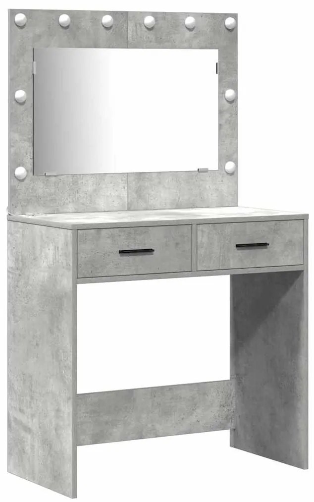 Conjunto de 3 Peças de Mesa de Maquiagem com LEDs em Madeira de Engenh