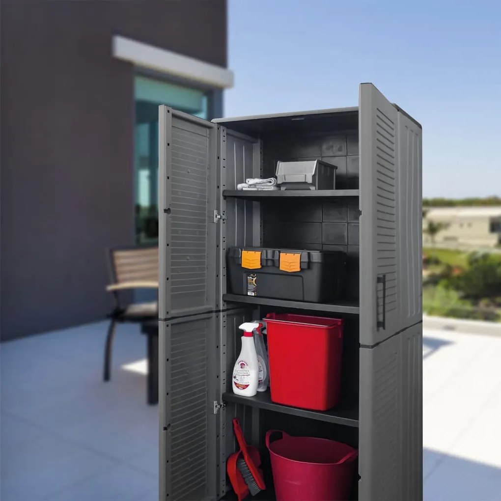 151821 vidaXL Móvel de arrumação para jardim 68x37x163 cm PP cinzento e preto