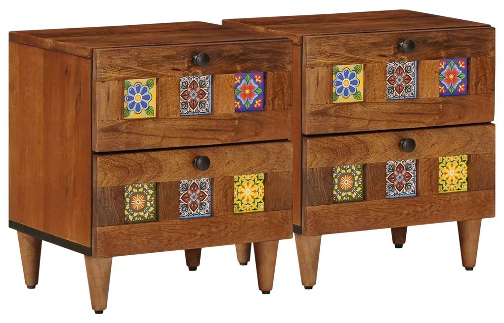 vidaXL Armário de Cabeceira com gaveta 2 pcs Castanho 40 x 33 x 46 cm