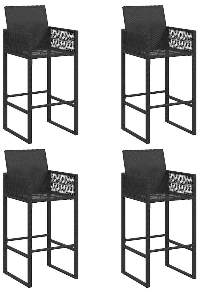 5 pcs conj. de bar jardim sem almofadões vime PE/acácia preto