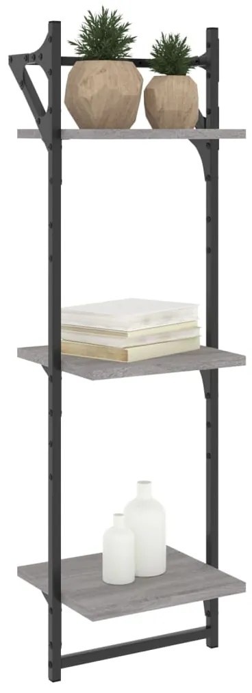 Estante 3 prateleiras c/ barras 2pcs 30x25x100 cm cinza sonoma