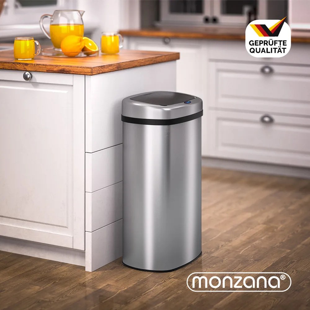 Caixote do lixo com sensor em aço inoxidável 58L Prateado