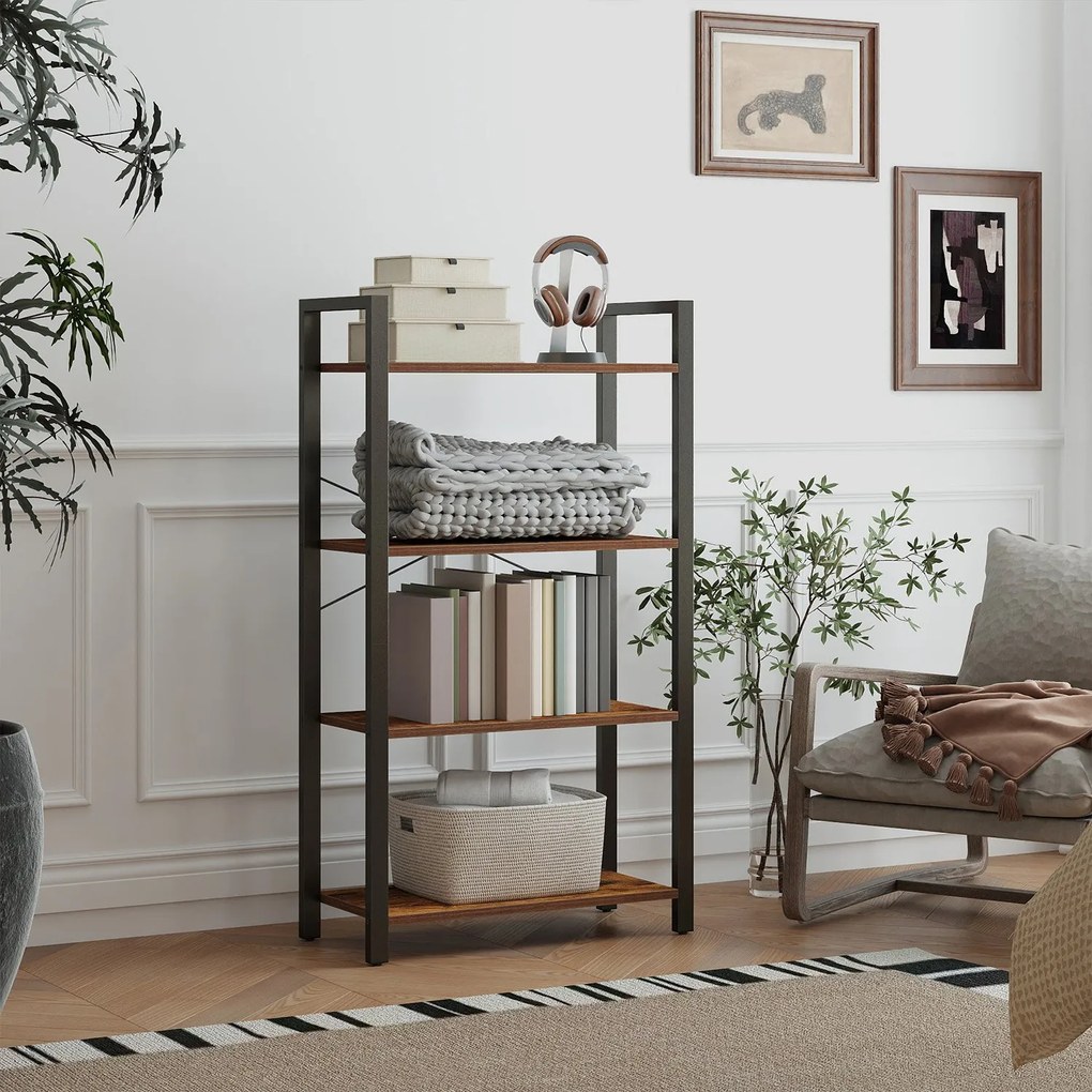 Estante para livros, com 4 prateleiras 30 x 66 x 120 cm castanho-preto