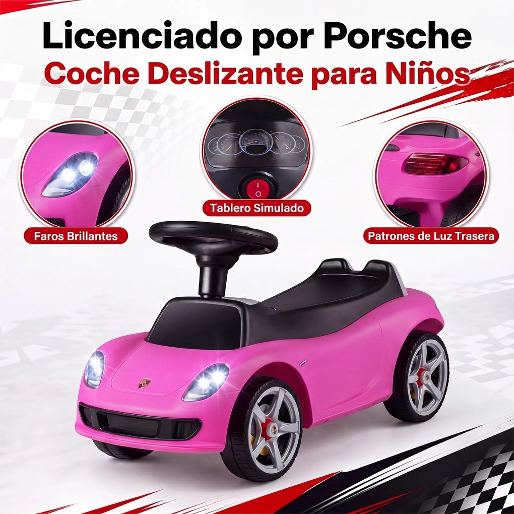 Carrinho de Passeio andarilho Infantil, 62,5 x 29 x 38,5 cm, com Impulso pelos Pés, Cor-de-rosa