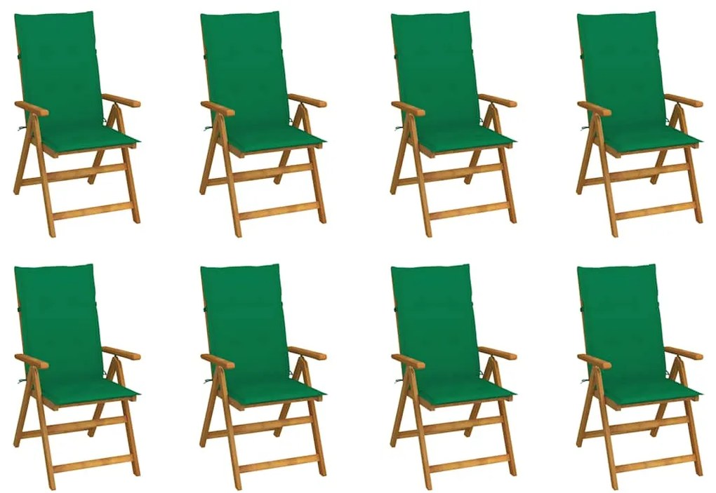 Cadeiras de jardim dobráveis c/ almofadões 8 pcs acácia maciça