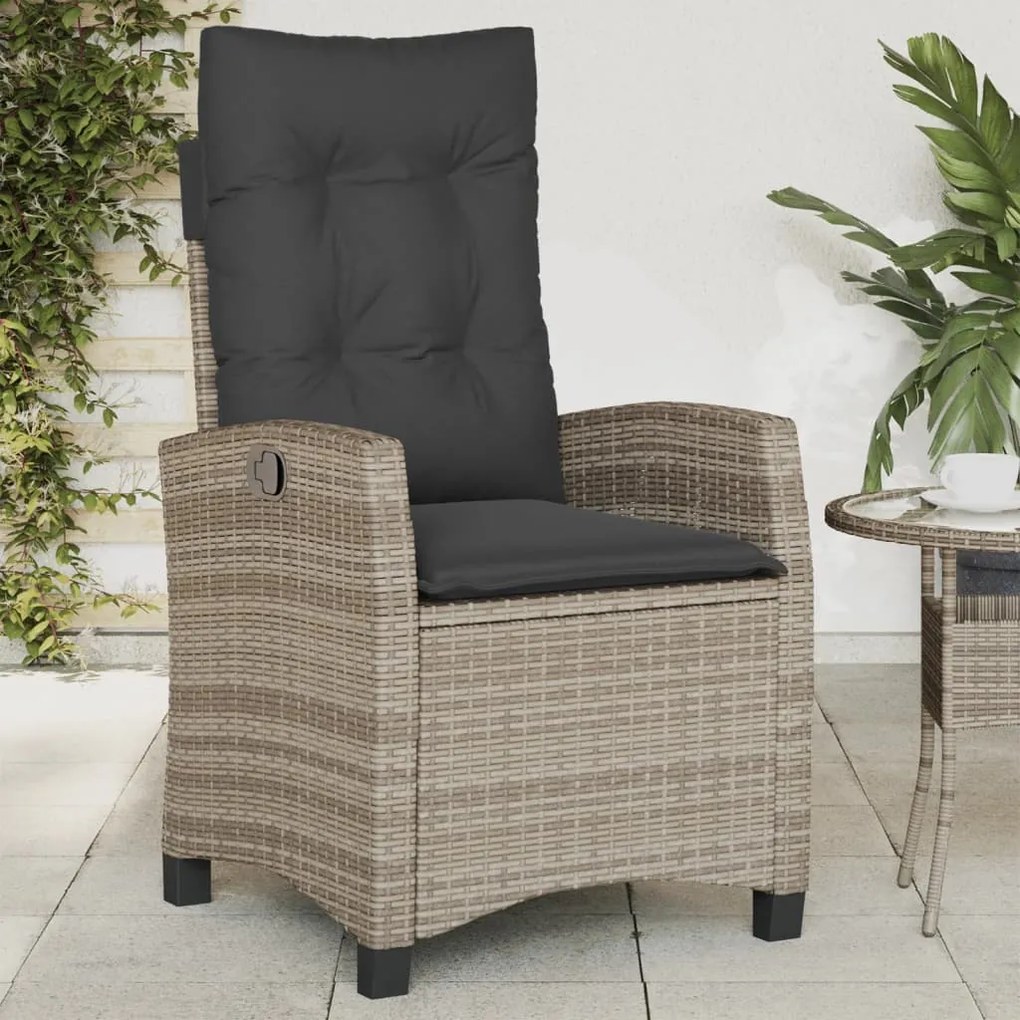 vidaXL Cadeira de jardim reclinável com almofadões vime PE cinzento