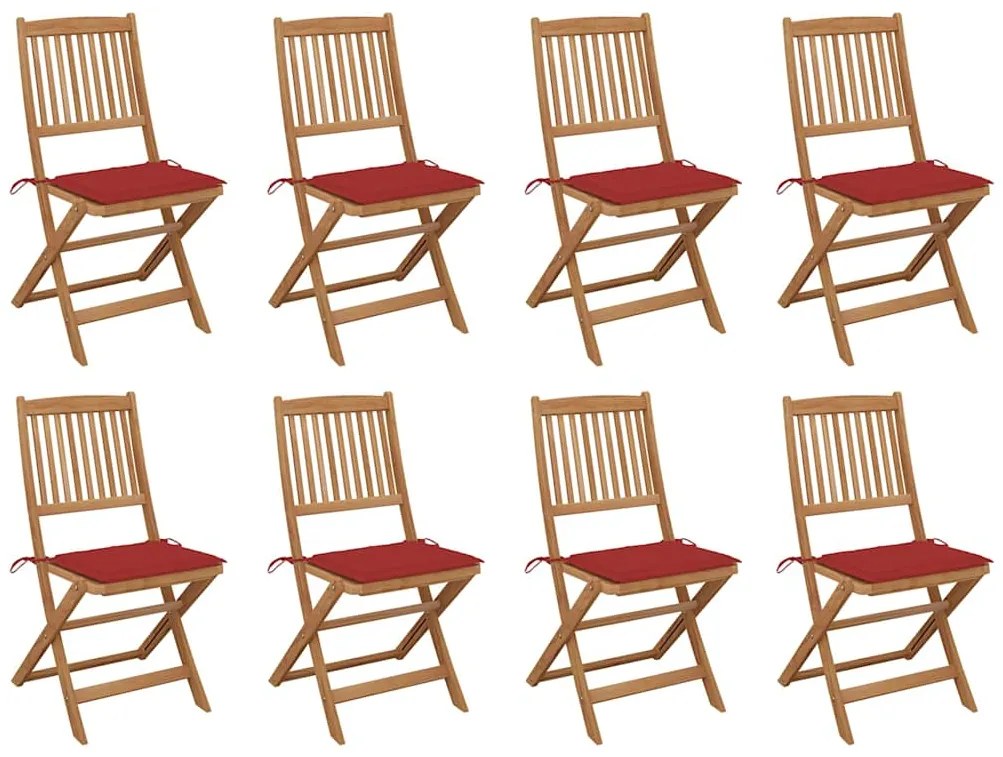 vidaXL Cadeiras de exterior dobráveis c/ almofadões 8pcs acácia maciça