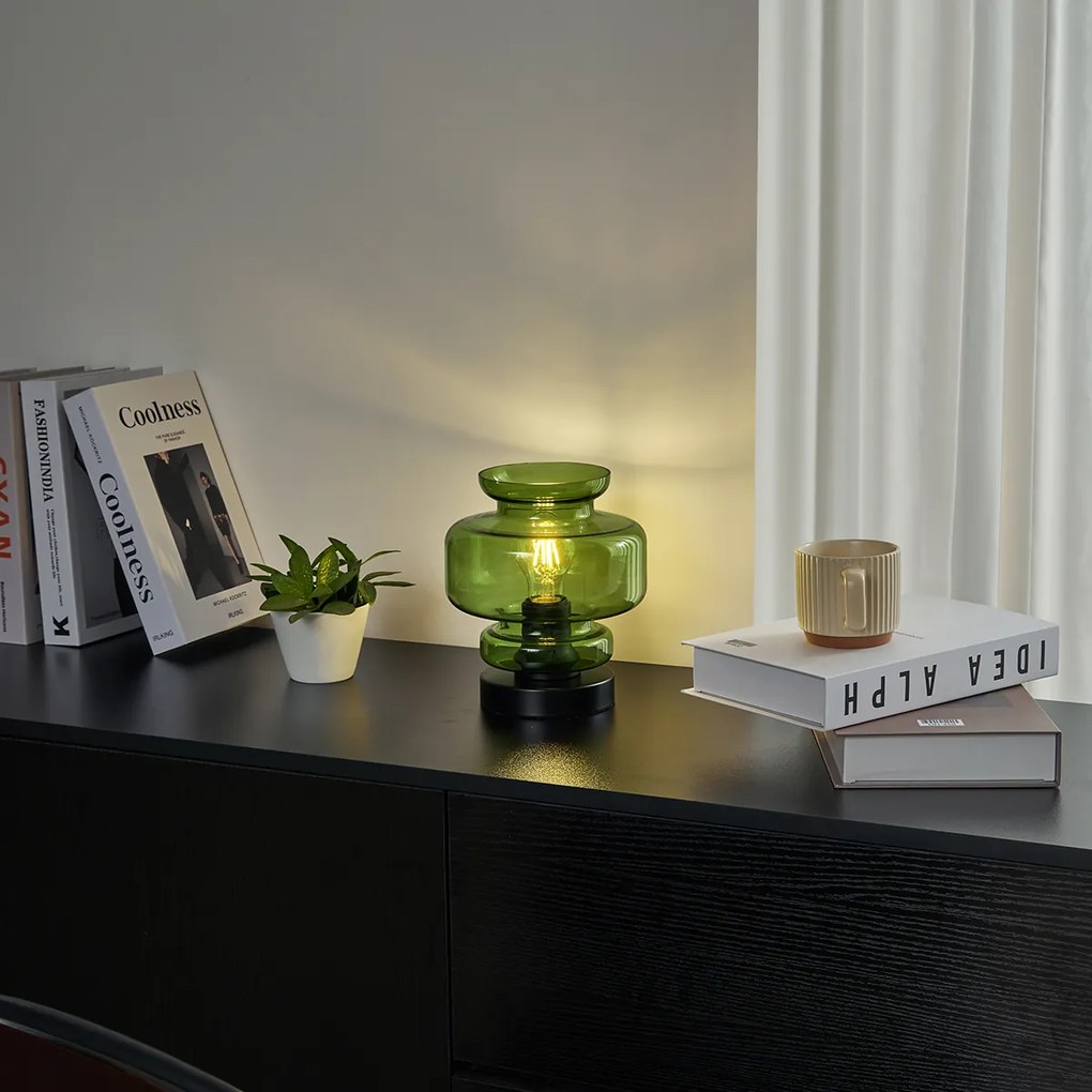 Candeeiro de Mesa Retro Preto com Vidro Verde - Denise