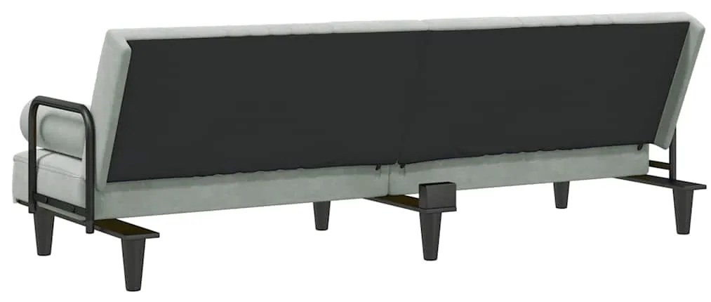 Sofá-cama com apoio de braços veludo cinzento-claro