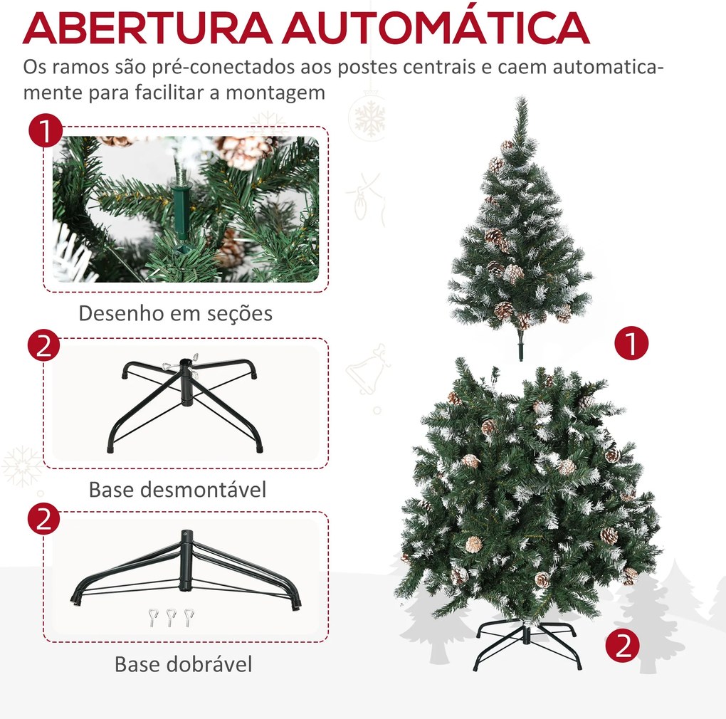 HOMCOM Árvore de Natal Artificial 150cm com 676 Ramas e 41 Pinhas Folh