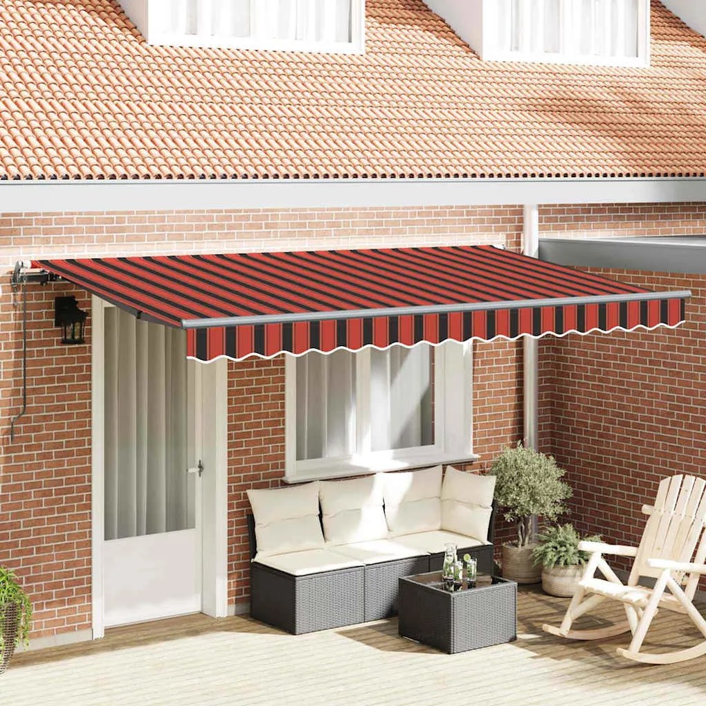vidaXL Toldo Retrátil Manual Amarelo e Laranja e Branco