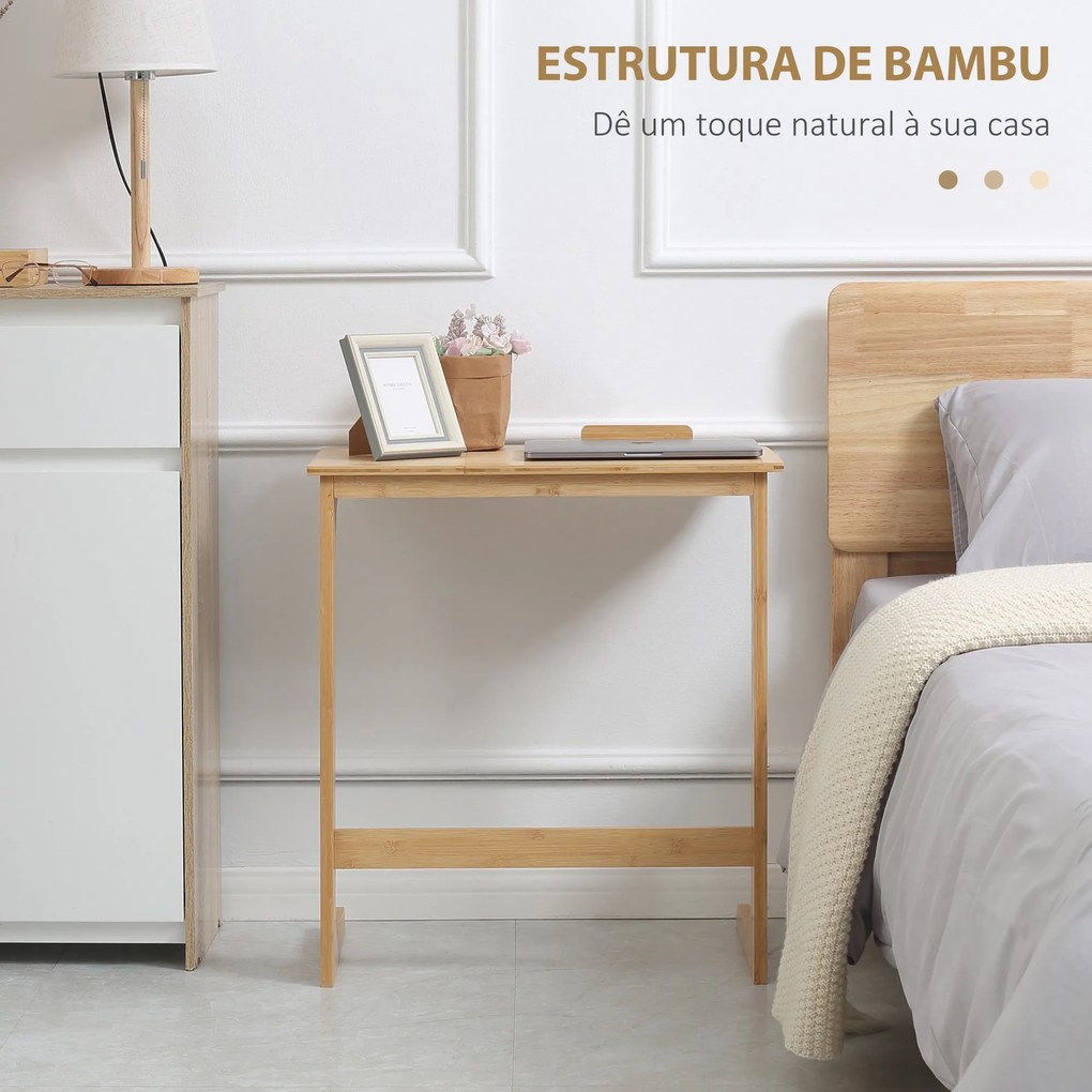 Mesa Auxiliar de Bambu Mesa em Forma de C com Bancada Abatível e Ângulo Ajustável 140-180° para Sala de Estar Dormitório 60x33x67cm Madeira