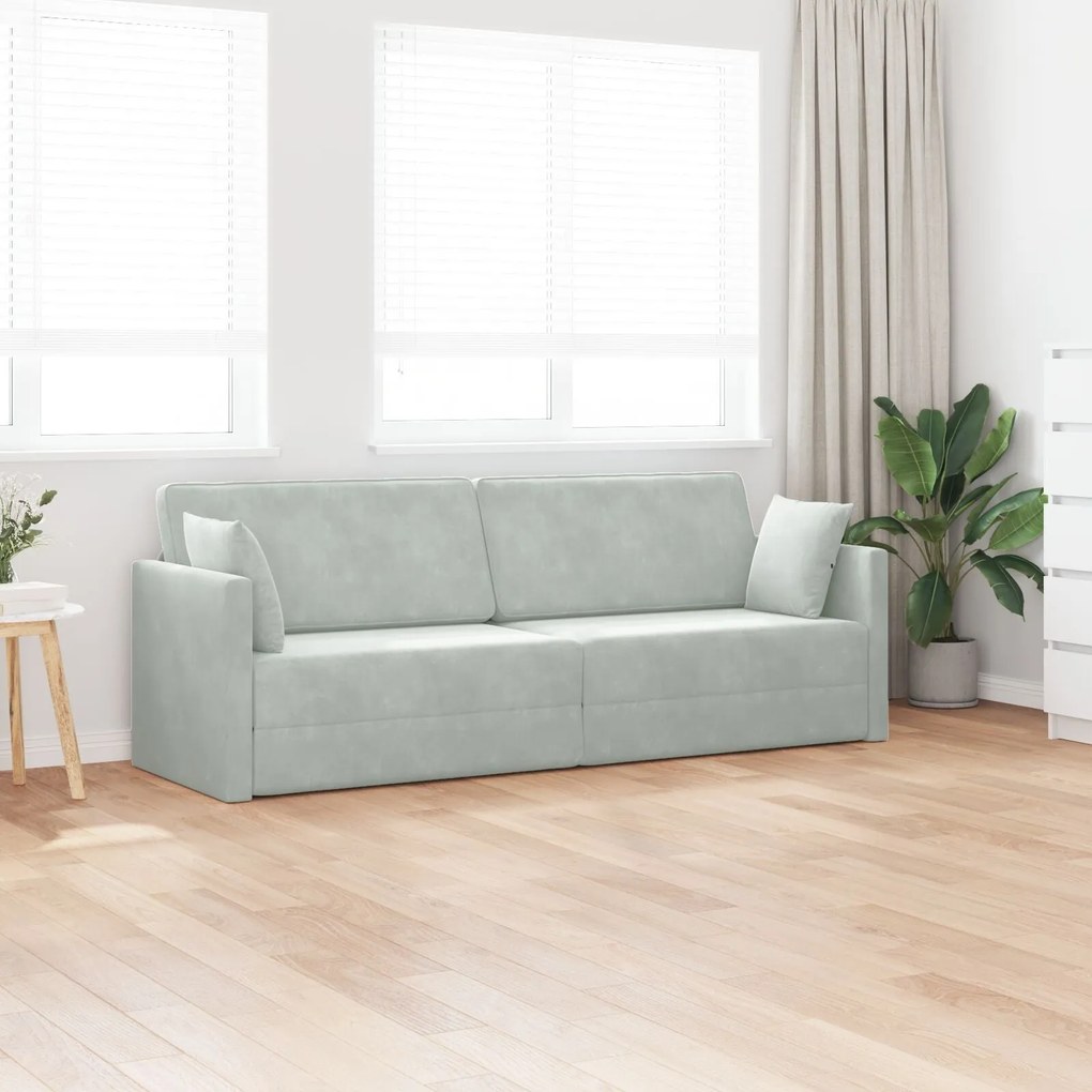 Sofá Cama de Chão 2-em-1 Cinza Claro 213x144x60 cm Veludo