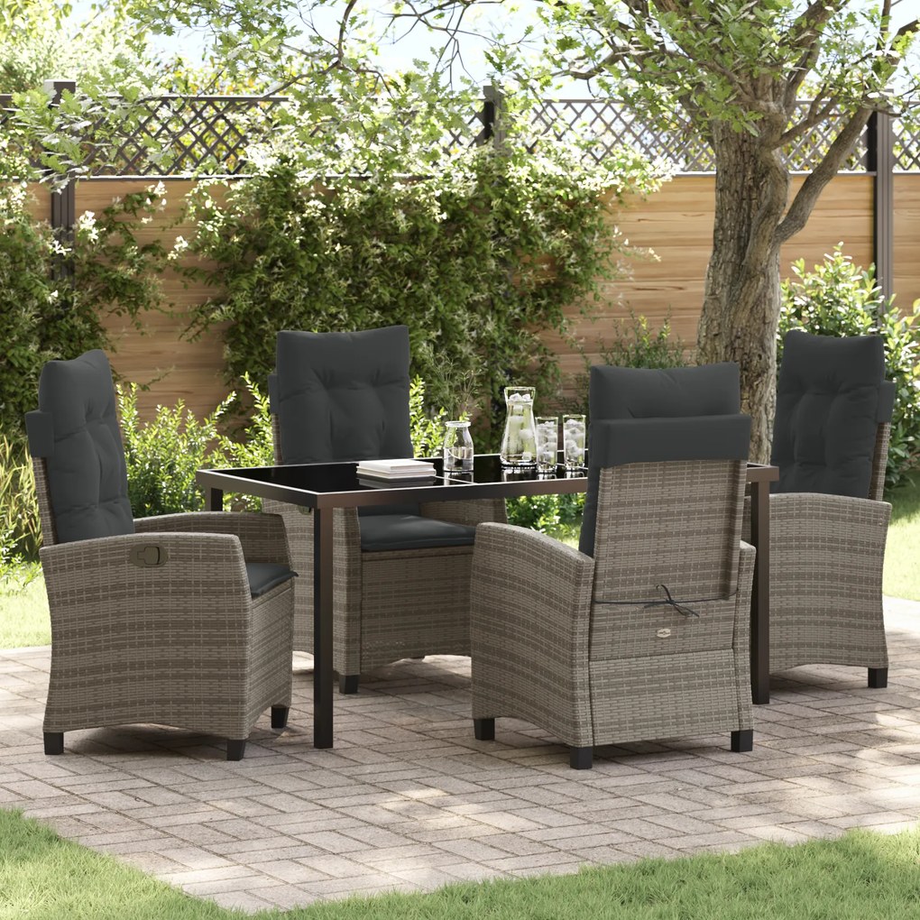 vidaXL Conjunto de Jantar de Jardim com 5 Peças e Almofadas - Rattan Poliéster Cinza