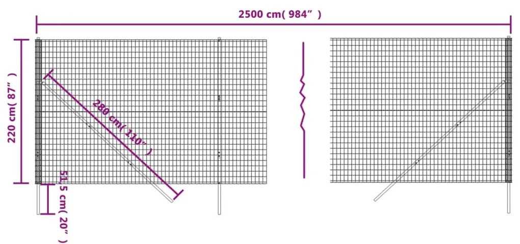 Cerca de malha de arame 2,2x25 m aço galvanizado verde