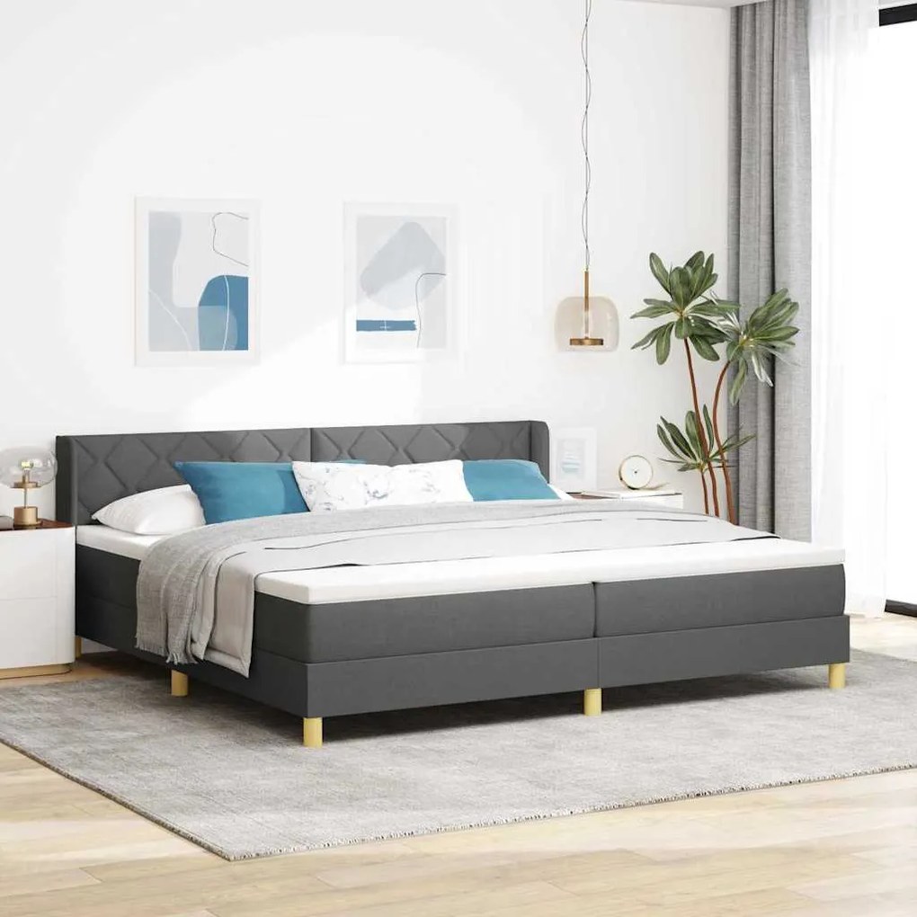 vidaXL Cama Box com Colchão - Cinza Escuro 200 x 200 cm - Têxtil