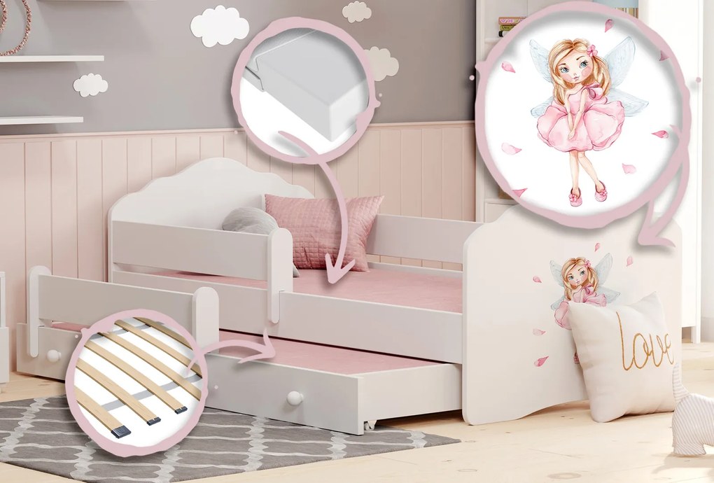Cama infantil dupla branca Wave fada 160x80 - colchão e estrado incluído