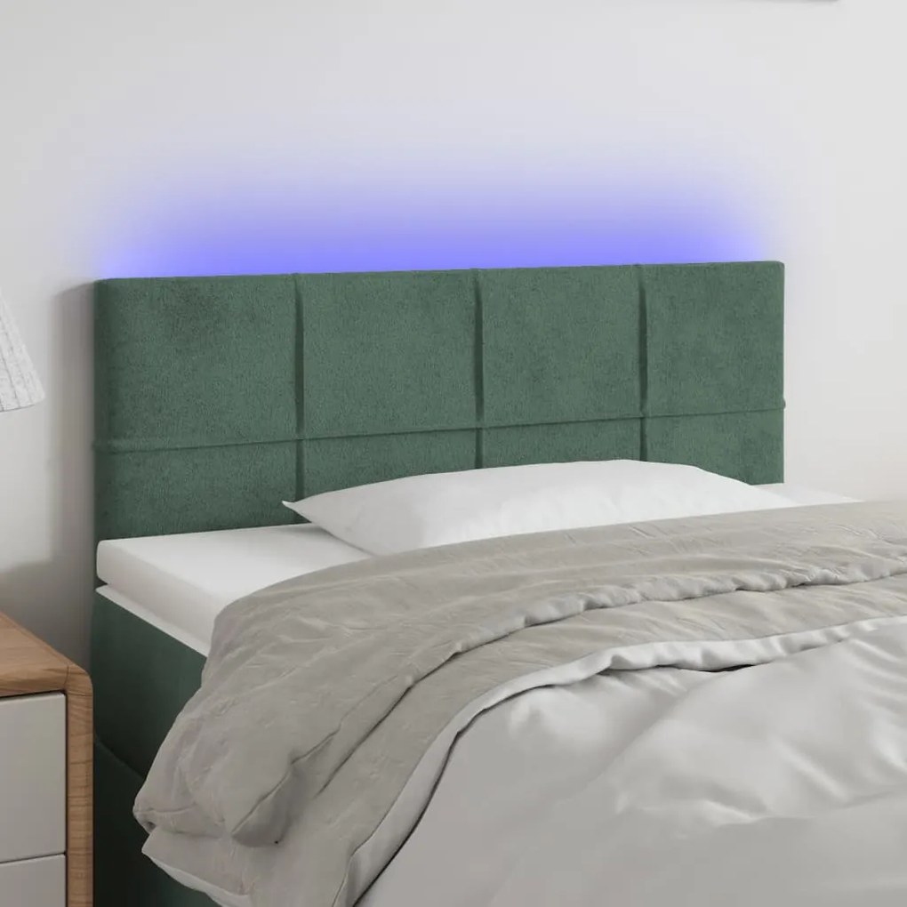 Cabeceira de cama c/ luzes LED veludo 80x5x78/88cm verde-escuro