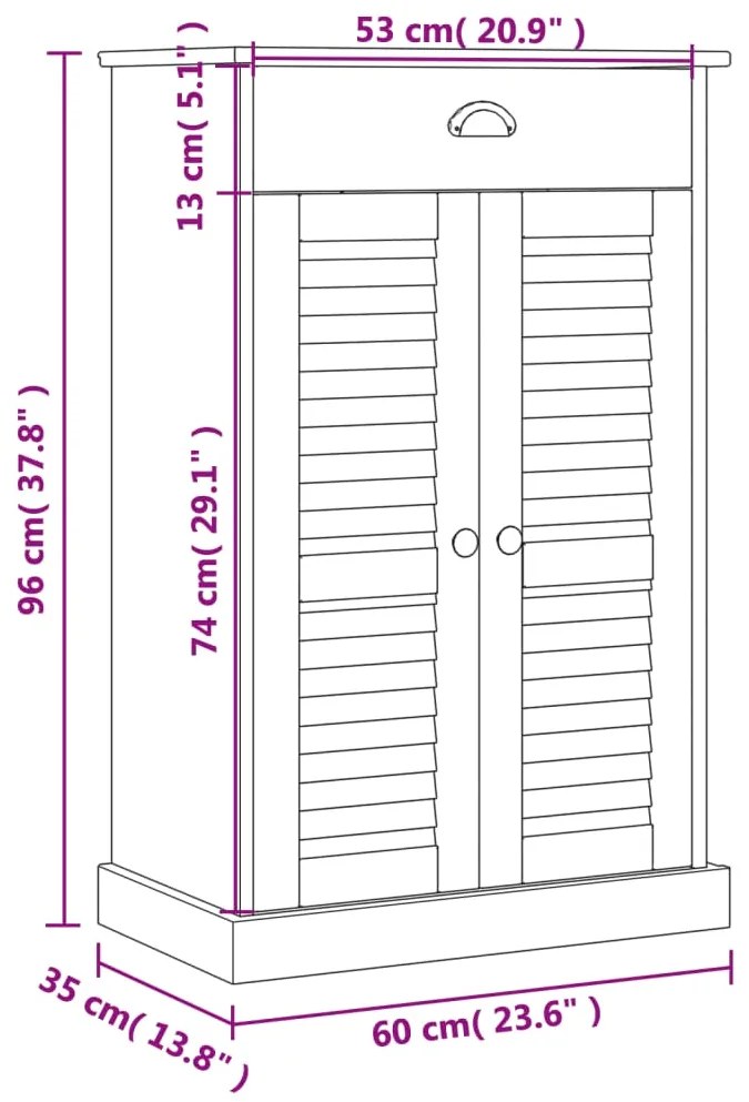 Sapateira VIGO 60x35x96 cm madeira de pinho maciça